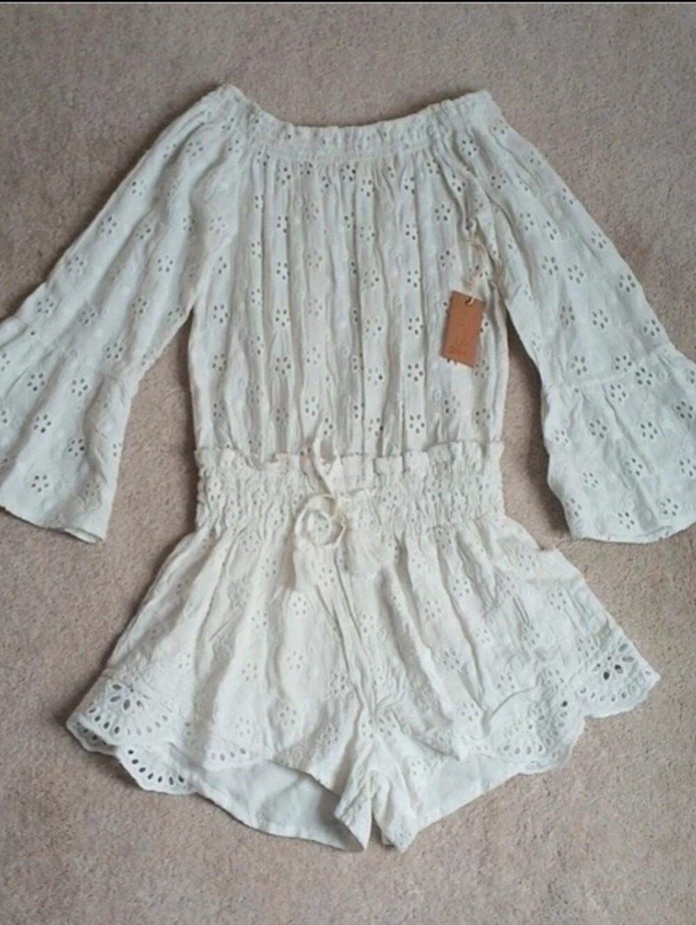 Surf Gypsy Off-The-Shoulder Eyelet Romper